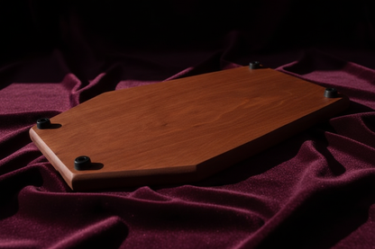Coffin board underside on burgundy velvet