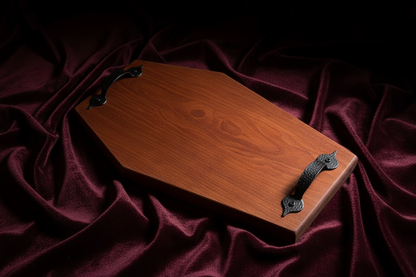 Coffin charcuterie board with elegant background