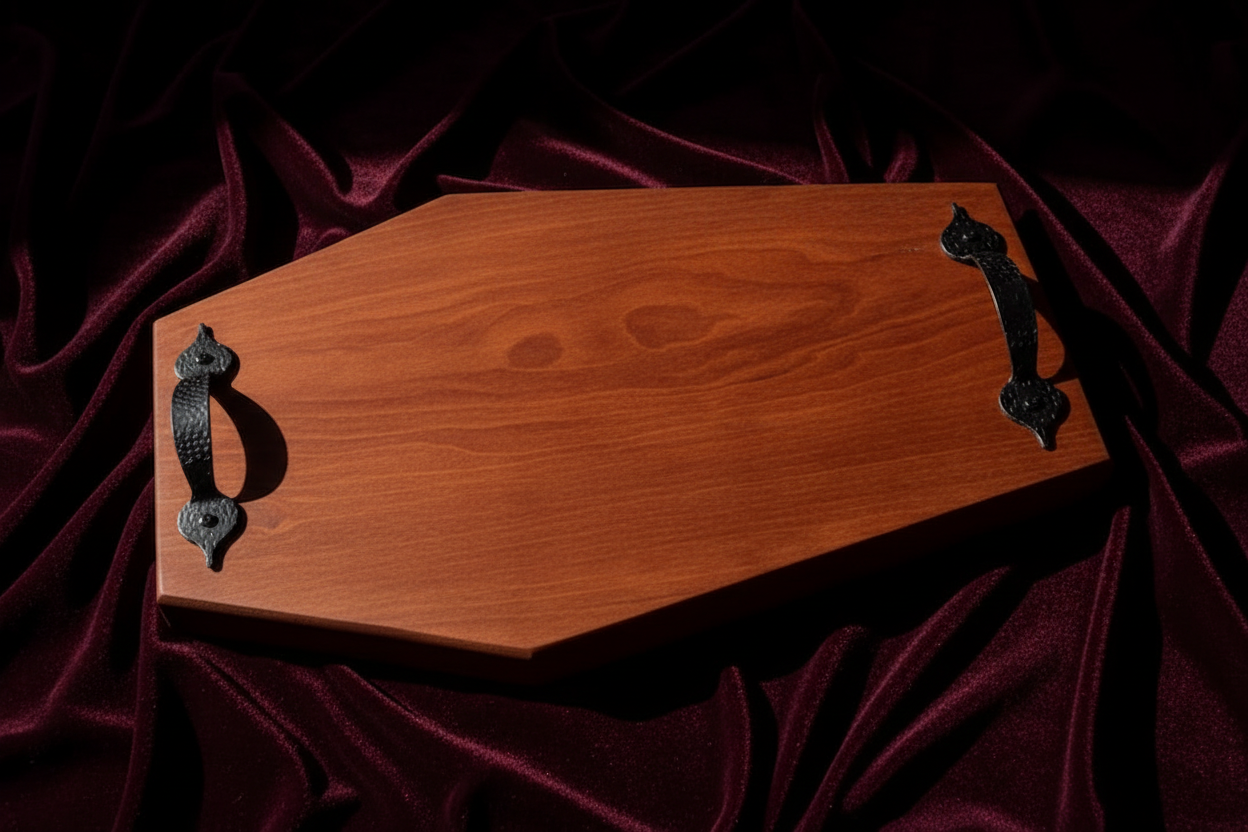 Coffin charcuterie board with elegant background